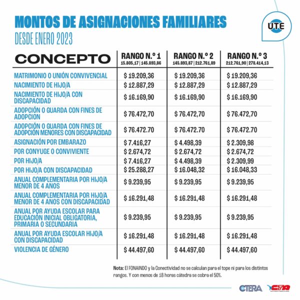 Monto De Asignaciones Familiares 2023 | UTE